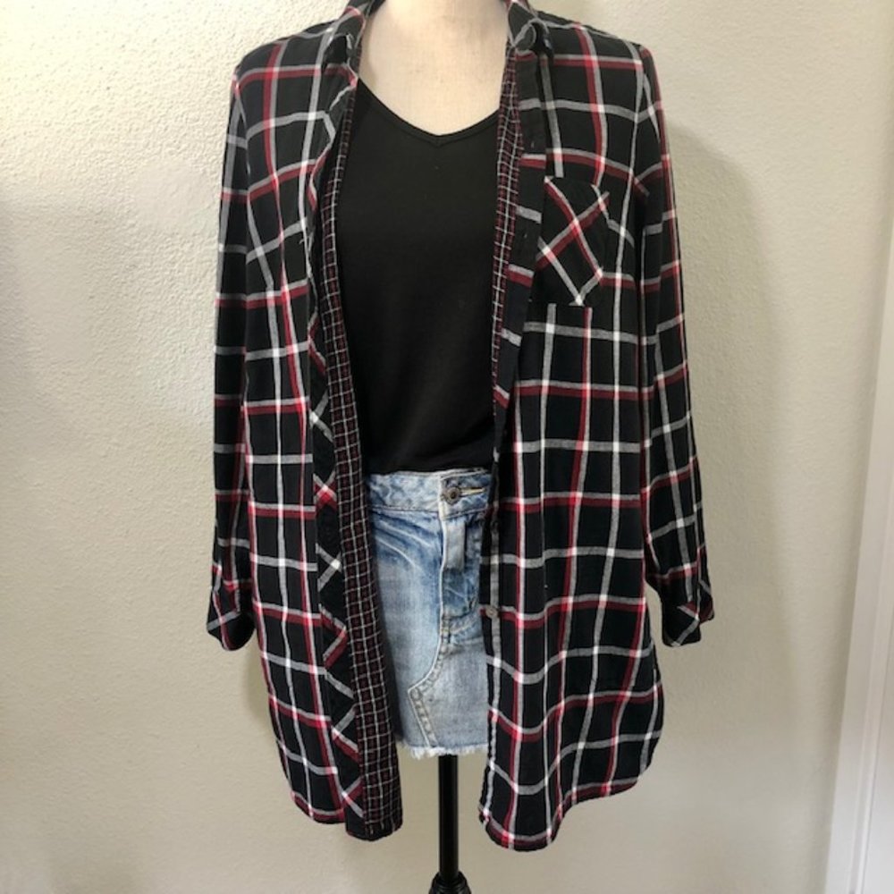 J. JILL Checked Button Down Shirt Blk/Red/Wh Sz M